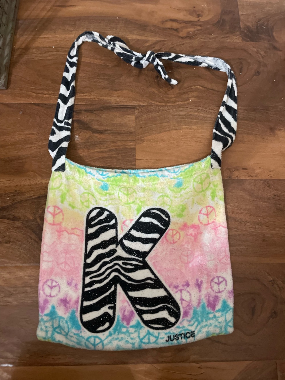 Y2K Justice Multicolor Tie-Dye Peace Sign Zebra K Tote and beach towel set